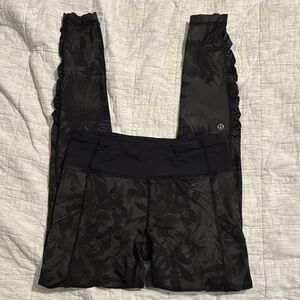 Lululemon Black Floral Ruffle Leggings